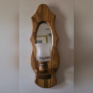 Vintage Wooden Wall Sconce with Mirror